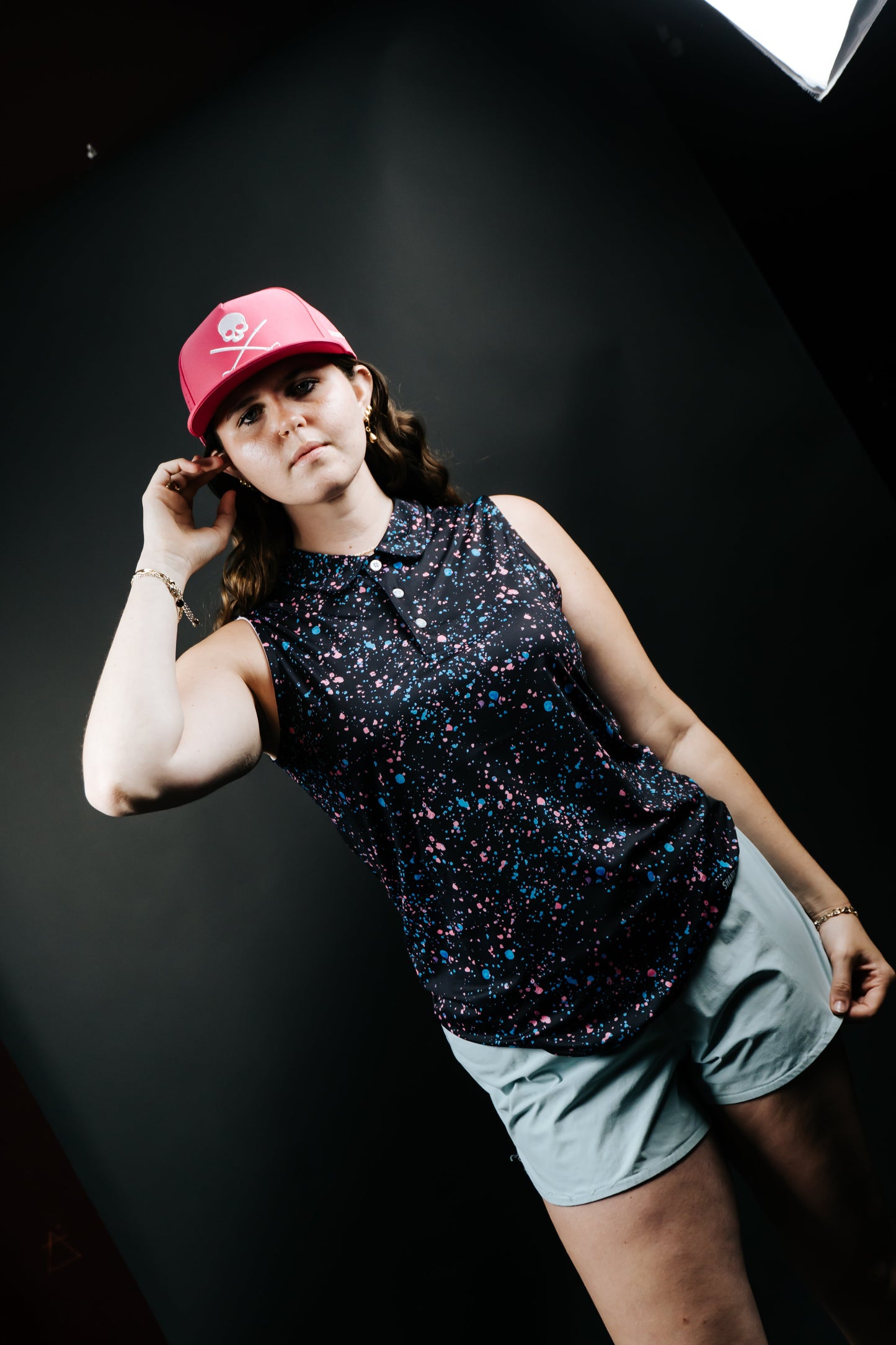 Womens Black Paint Splatter Polo