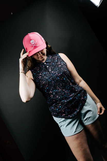 Womens Black Paint Splatter Polo