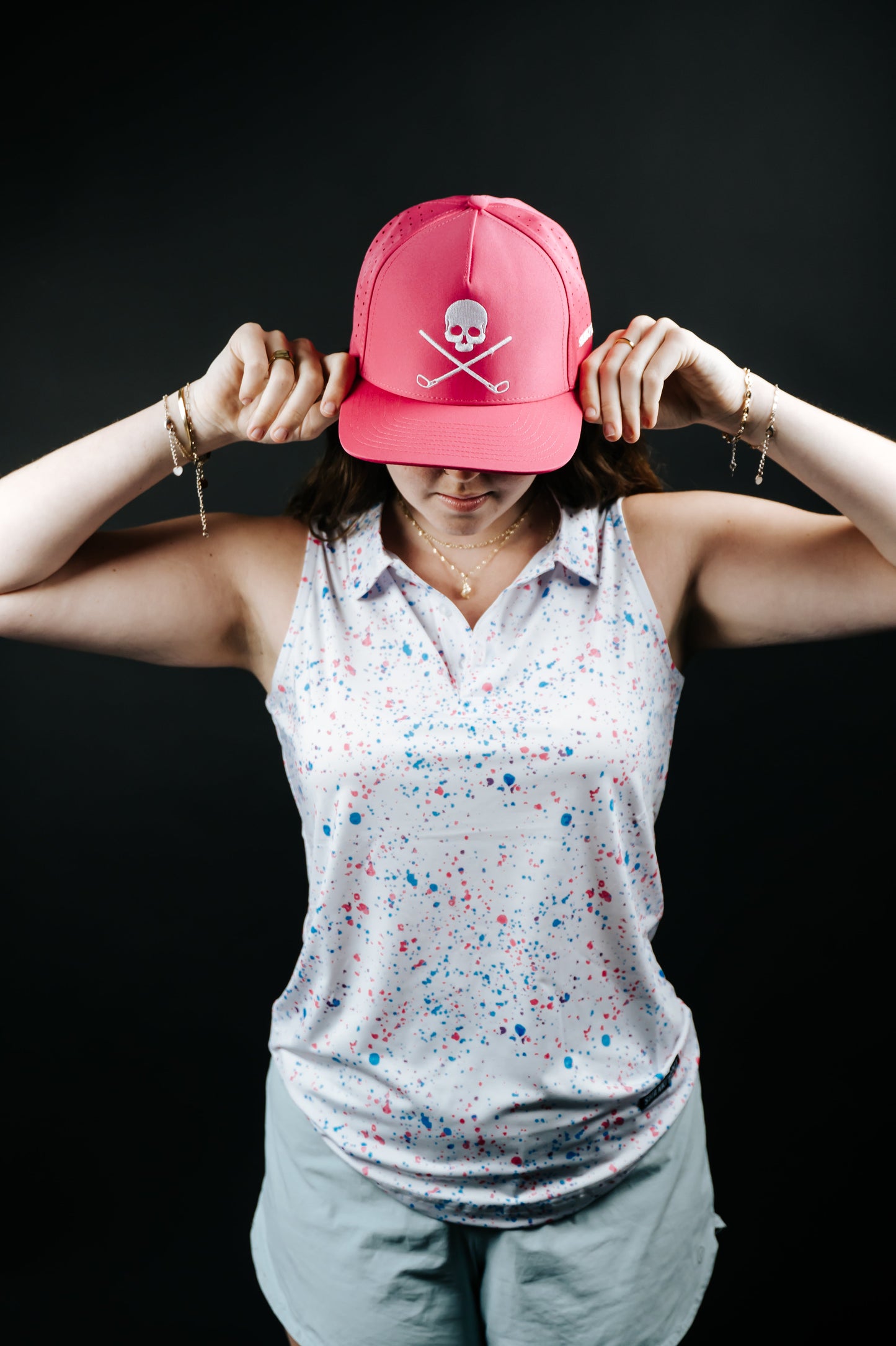 Womens White Paint Splatter Polo